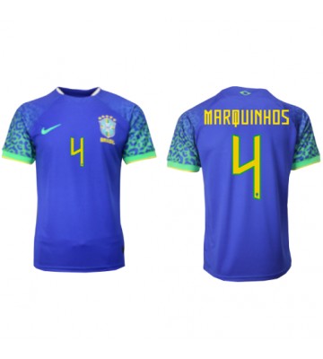 Brazylia Marquinhos #4 Koszulka Wyjazdowych MŚ 2022 Krótki Rękaw